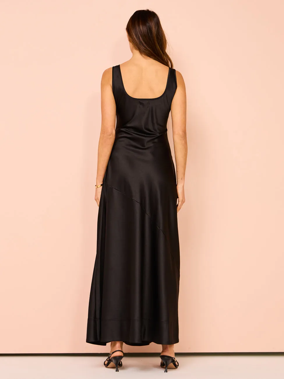 By Nicola Beneath The Stars Bias Cut Slip Dress in Black