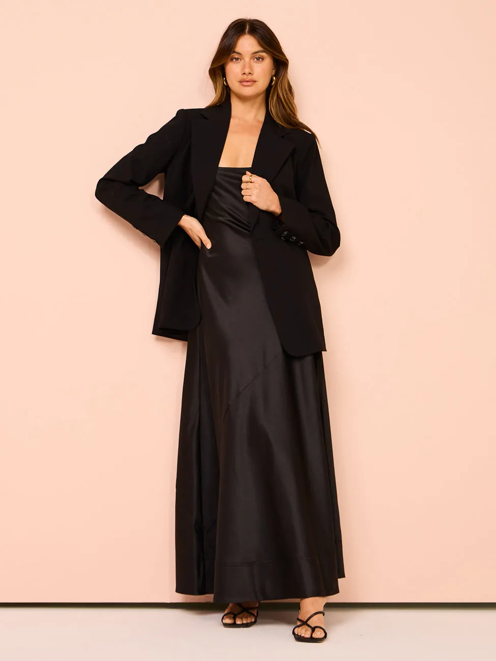 By Nicola Beneath The Stars Bias Cut Slip Dress in Black
