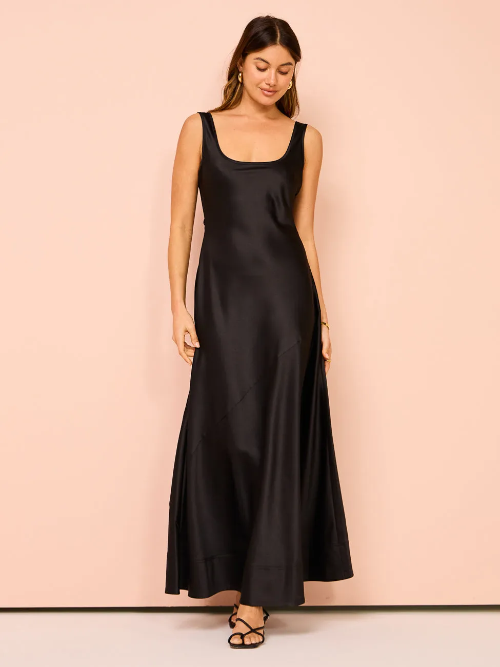 By Nicola Beneath The Stars Bias Cut Slip Dress in Black
