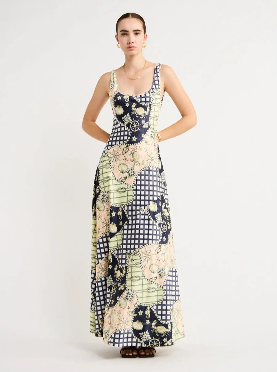 By Nicola Beneath The Stars Bias Cut Slip Dress in Geo/Nautical