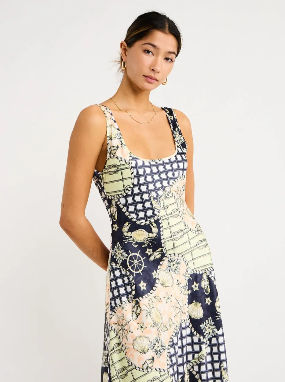 By Nicola Beneath The Stars Bias Cut Slip Dress in Geo/Nautical
