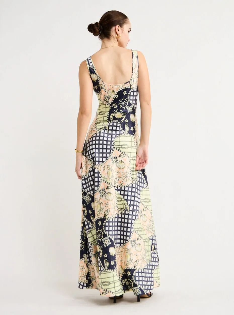 By Nicola Beneath The Stars Bias Cut Slip Dress in Geo/Nautical