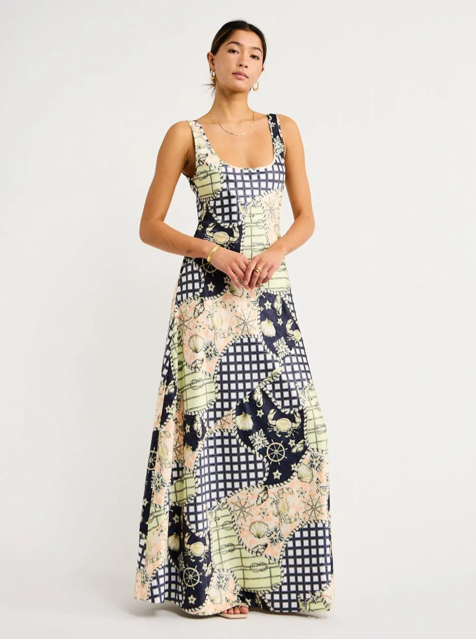 By Nicola Beneath The Stars Bias Cut Slip Dress in Geo/Nautical