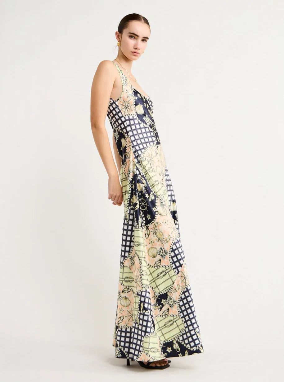 By Nicola Beneath The Stars Bias Cut Slip Dress in Geo/Nautical
