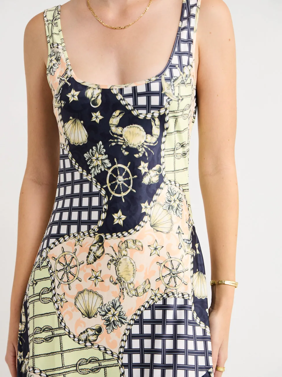 By Nicola Beneath The Stars Bias Cut Slip Dress in Geo/Nautical