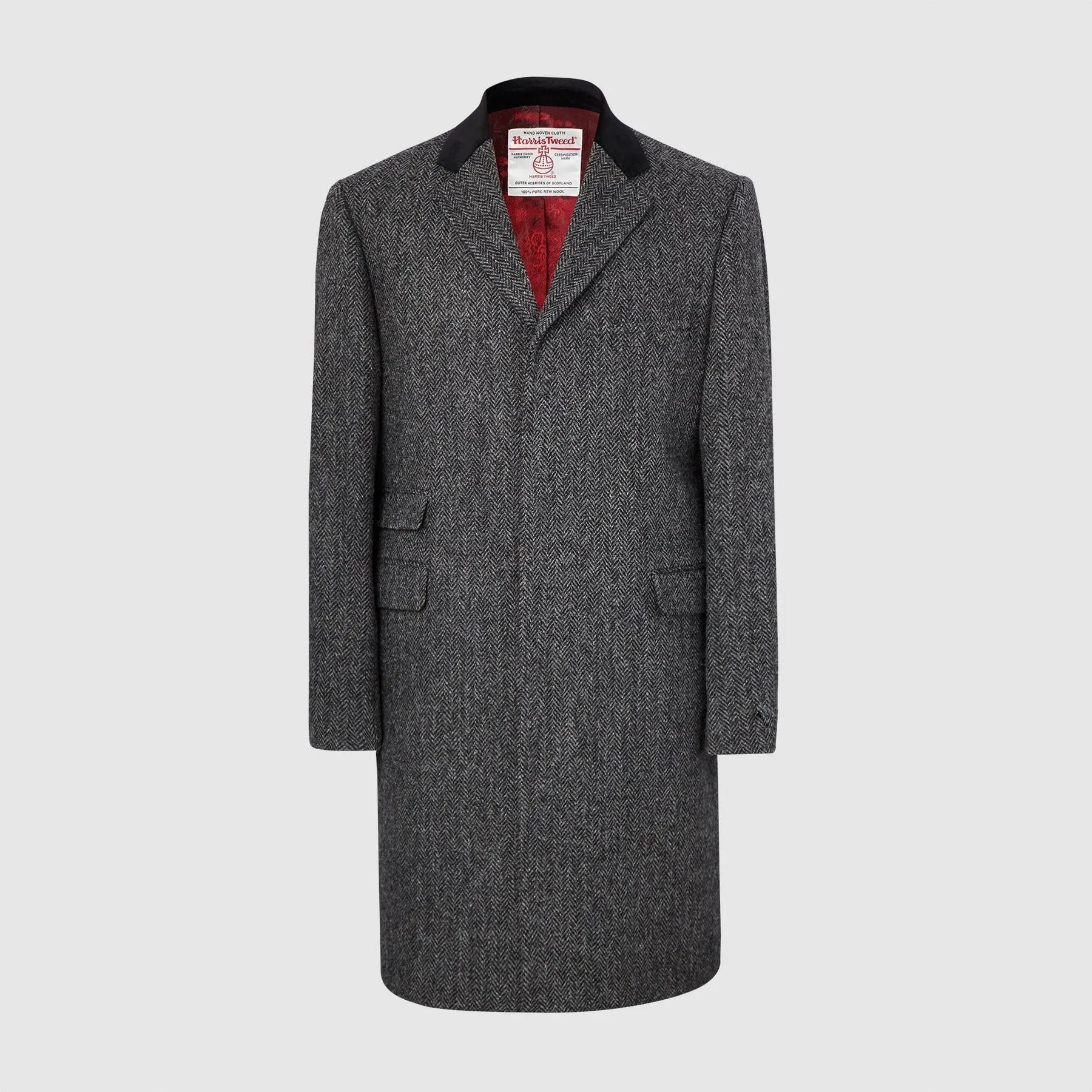 Chelsea Mens Overcoat frakke, grå herringbone, Harris Tweed