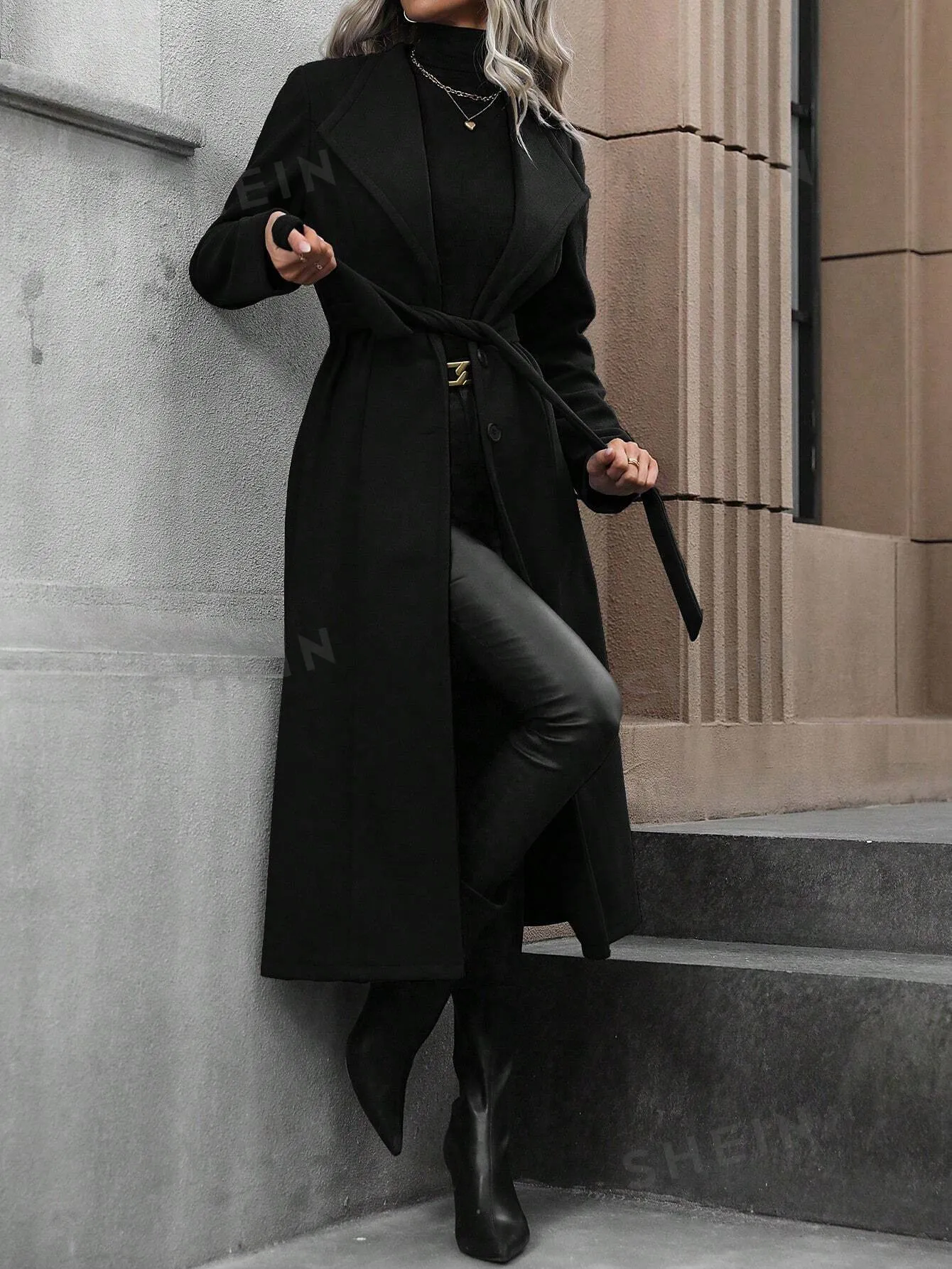 Clasi Waterfall Collar Belted Overcoat