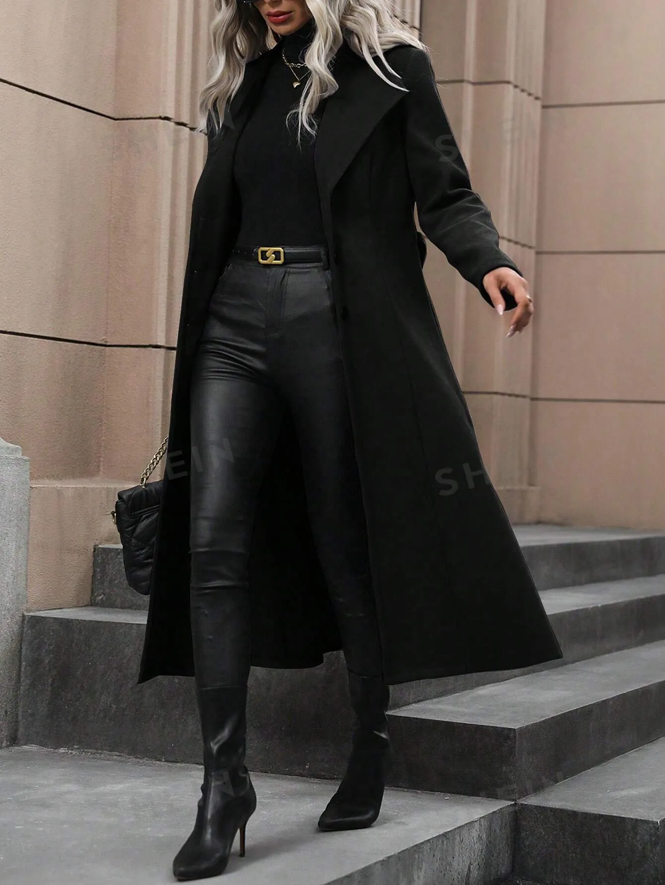Clasi Waterfall Collar Belted Overcoat