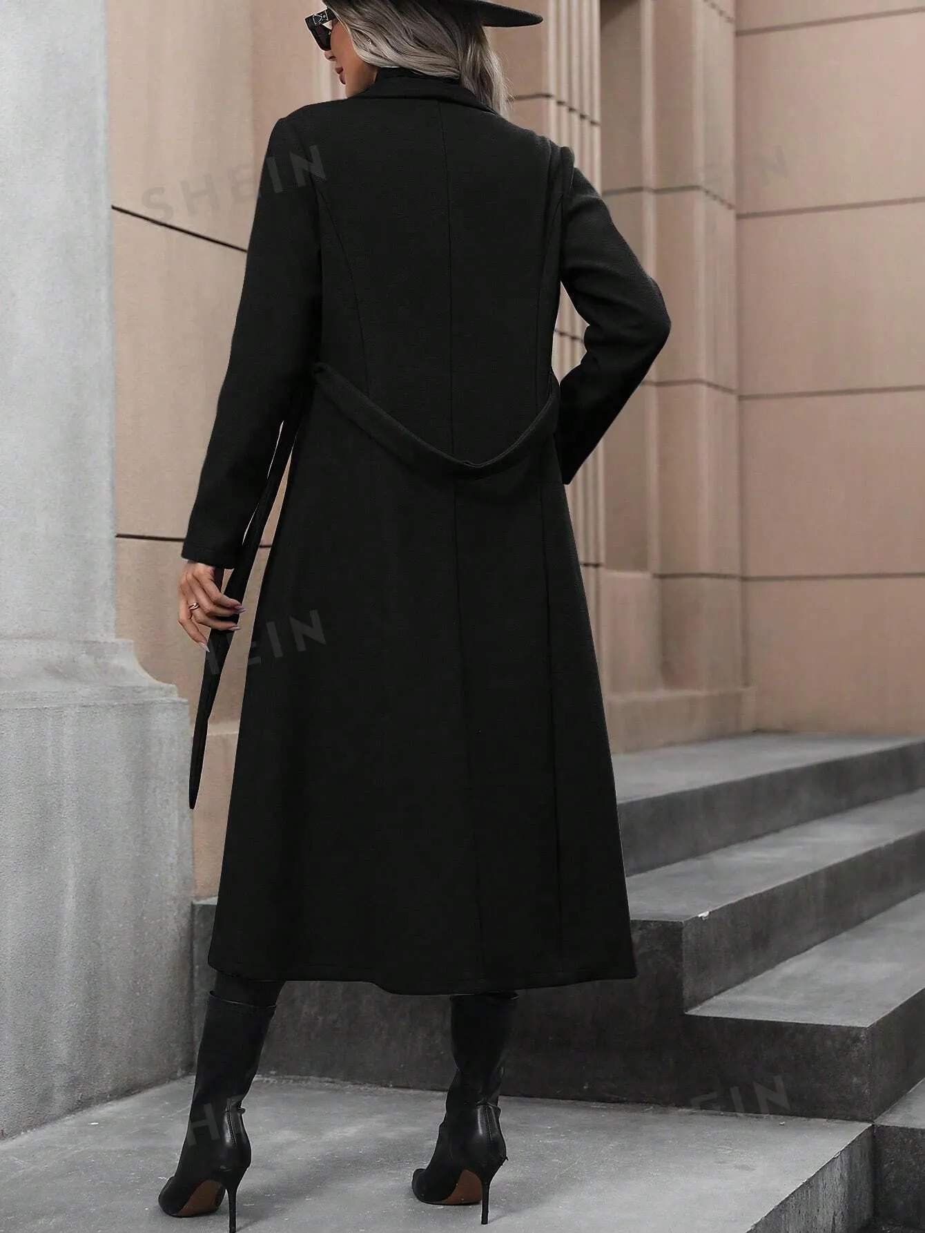 Clasi Waterfall Collar Belted Overcoat