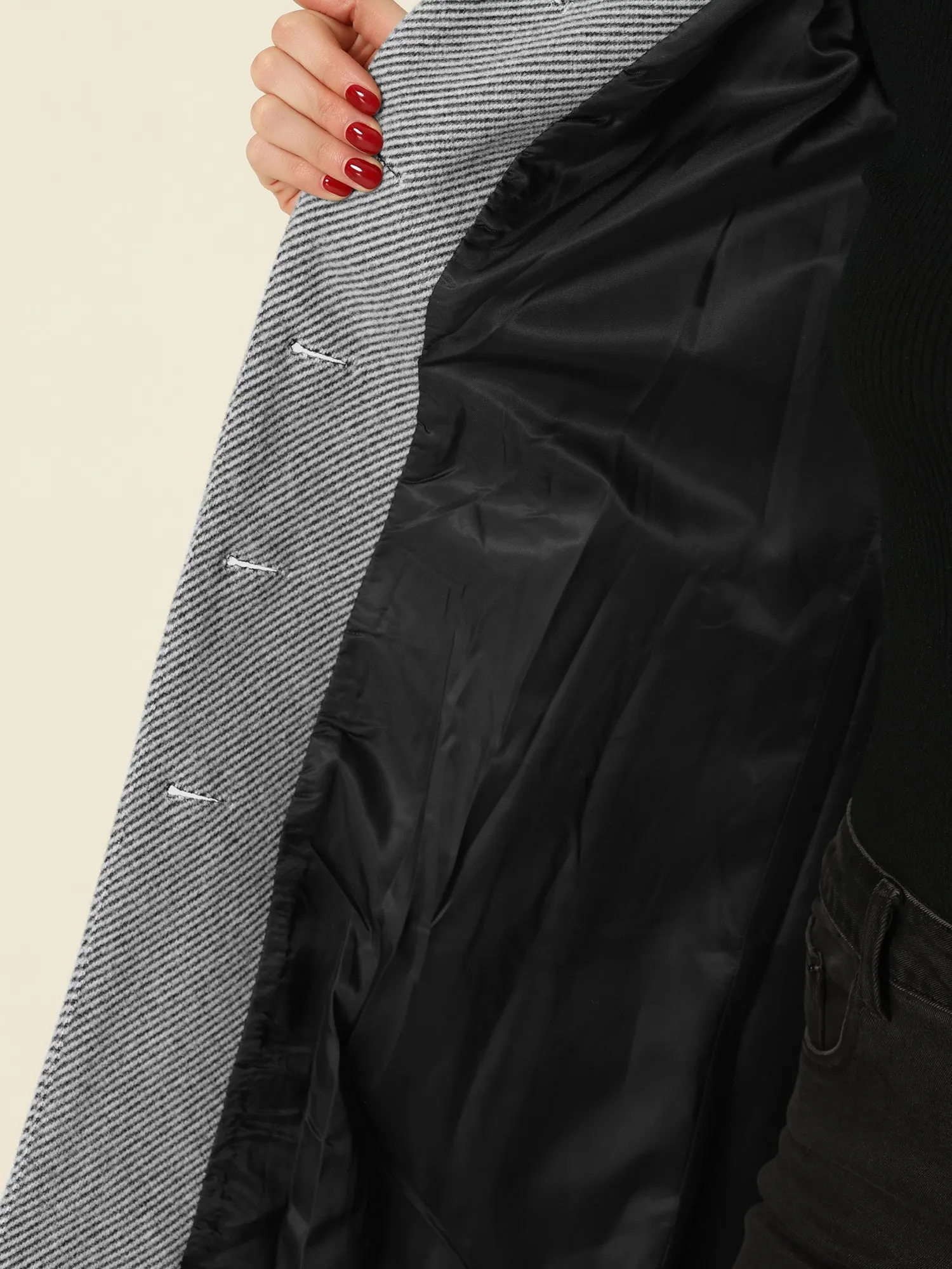 Collarless Single Breasted Outwear Tie Waist Elegant Winter Coats