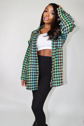 Colorful Houndstooth Tweed Shacket