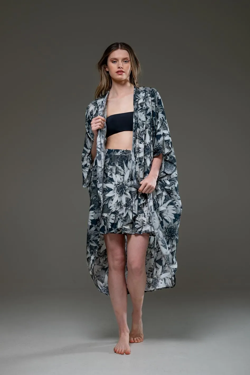 Dark Lotus Set of Kimono & Skirt