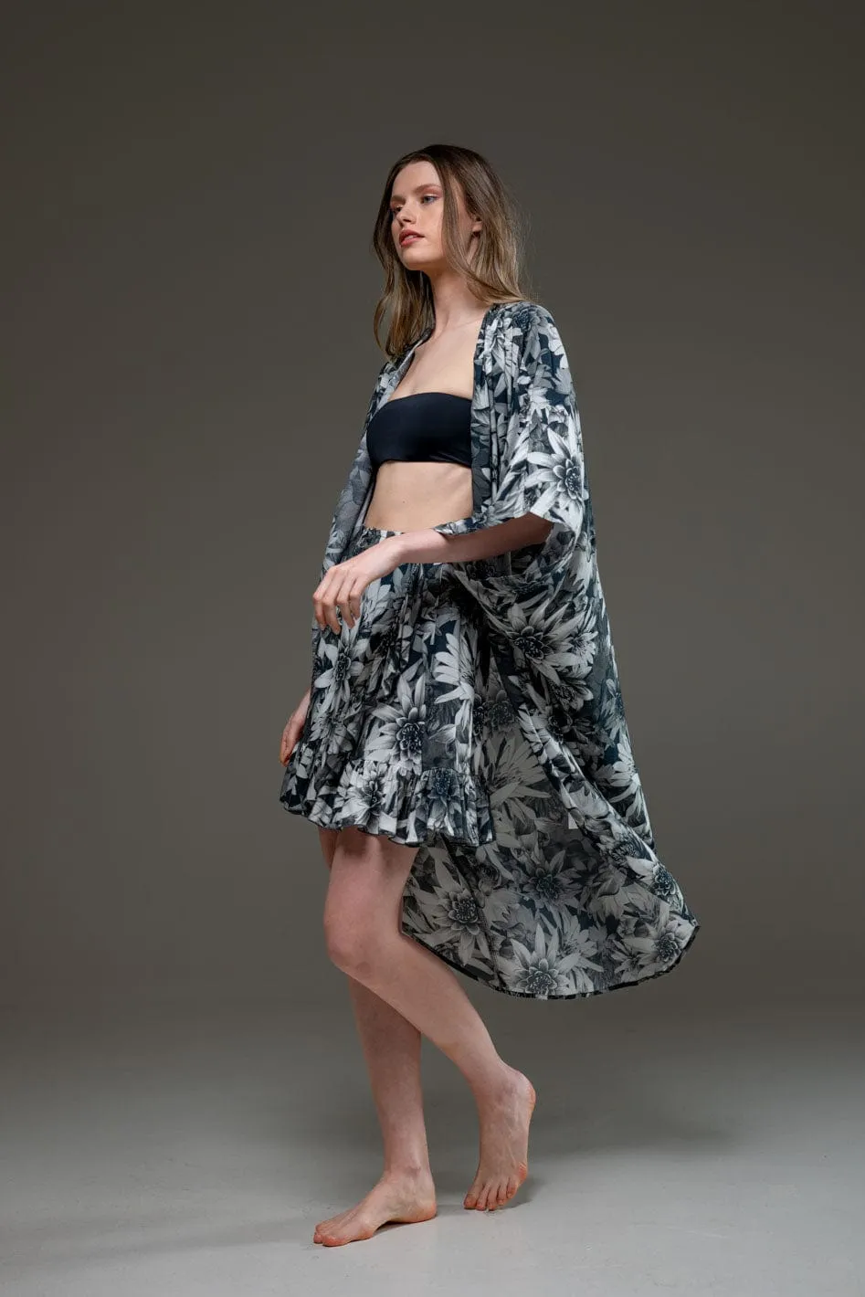 Dark Lotus Set of Kimono & Skirt