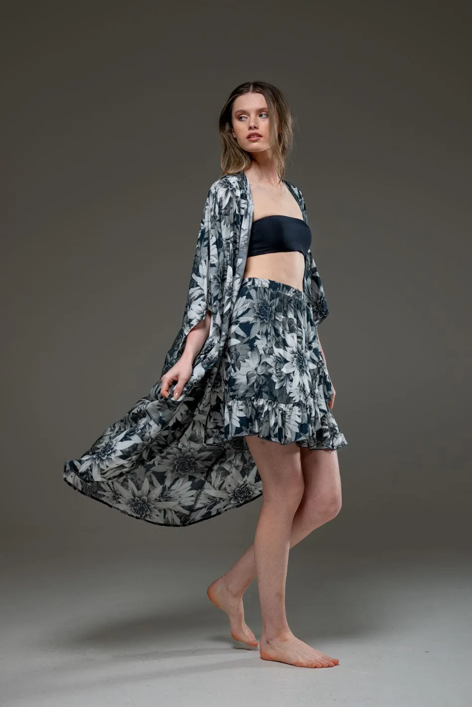 Dark Lotus Set of Kimono & Skirt