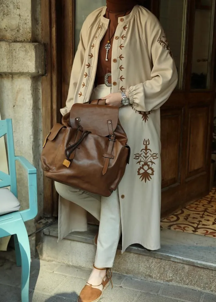 Embroidered Button-Down Kimono Jacket