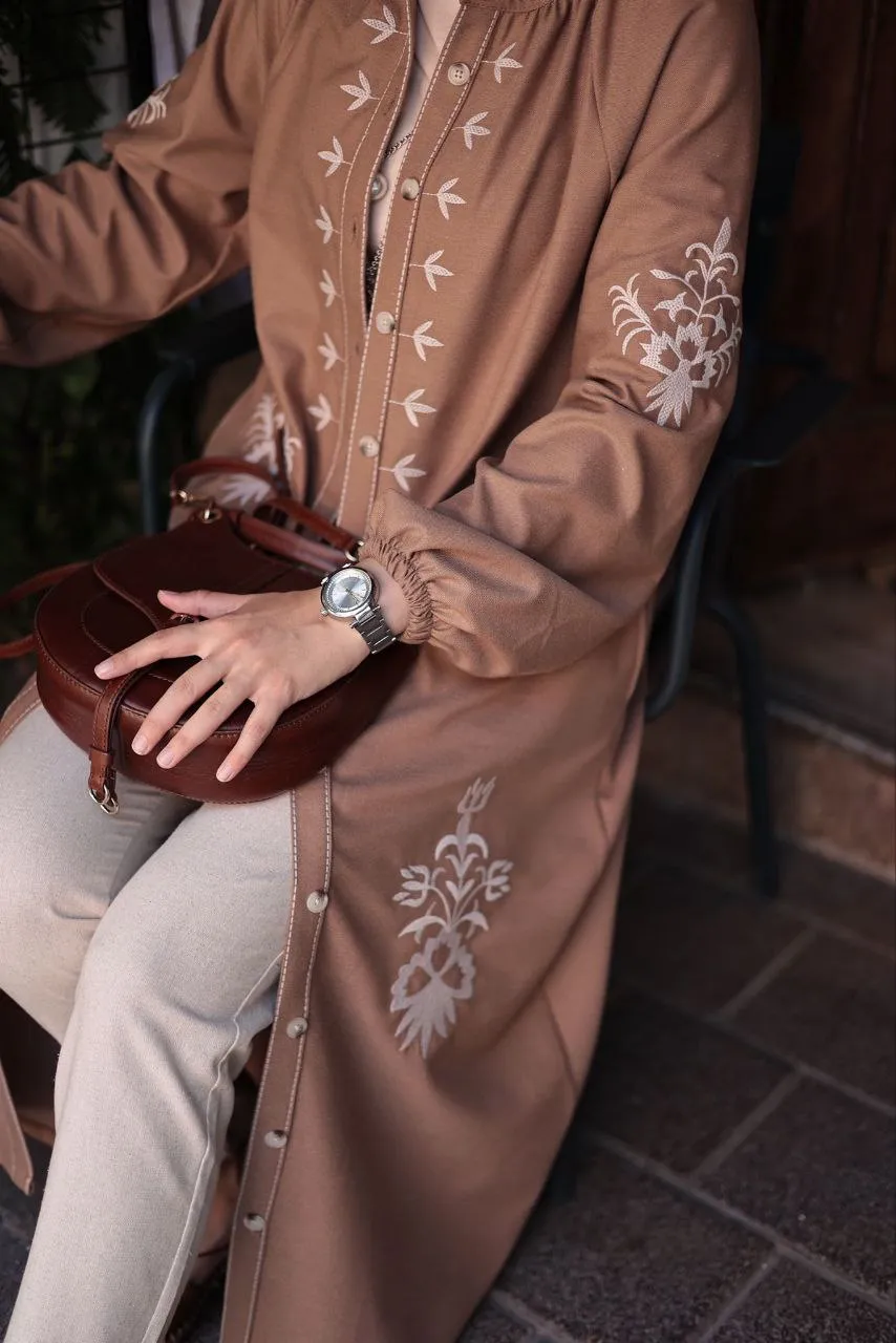 Embroidered Button-Down Kimono Jacket