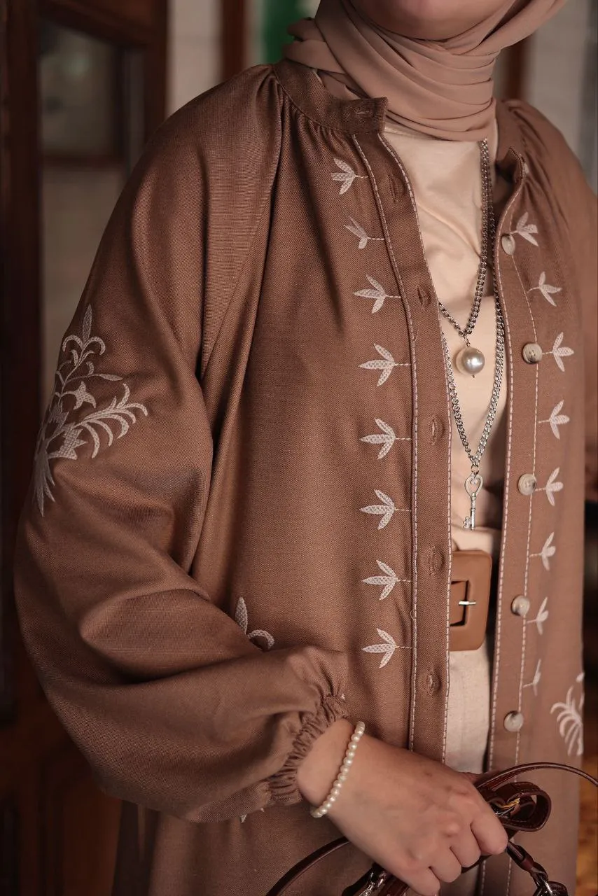 Embroidered Button-Down Kimono Jacket