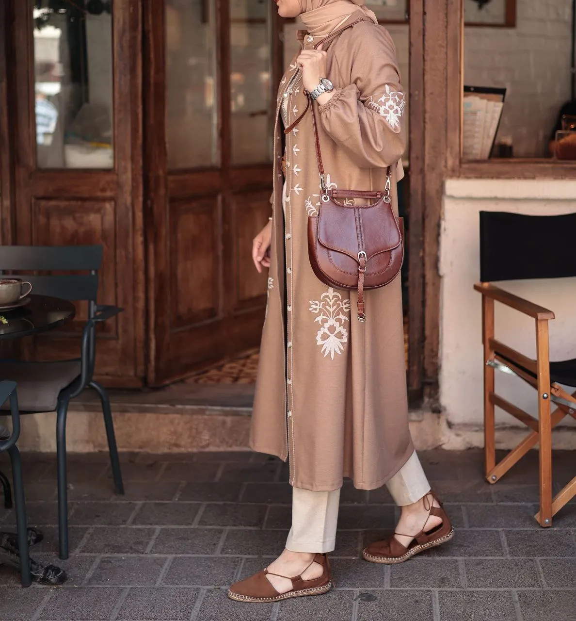 Embroidered Button-Down Kimono Jacket