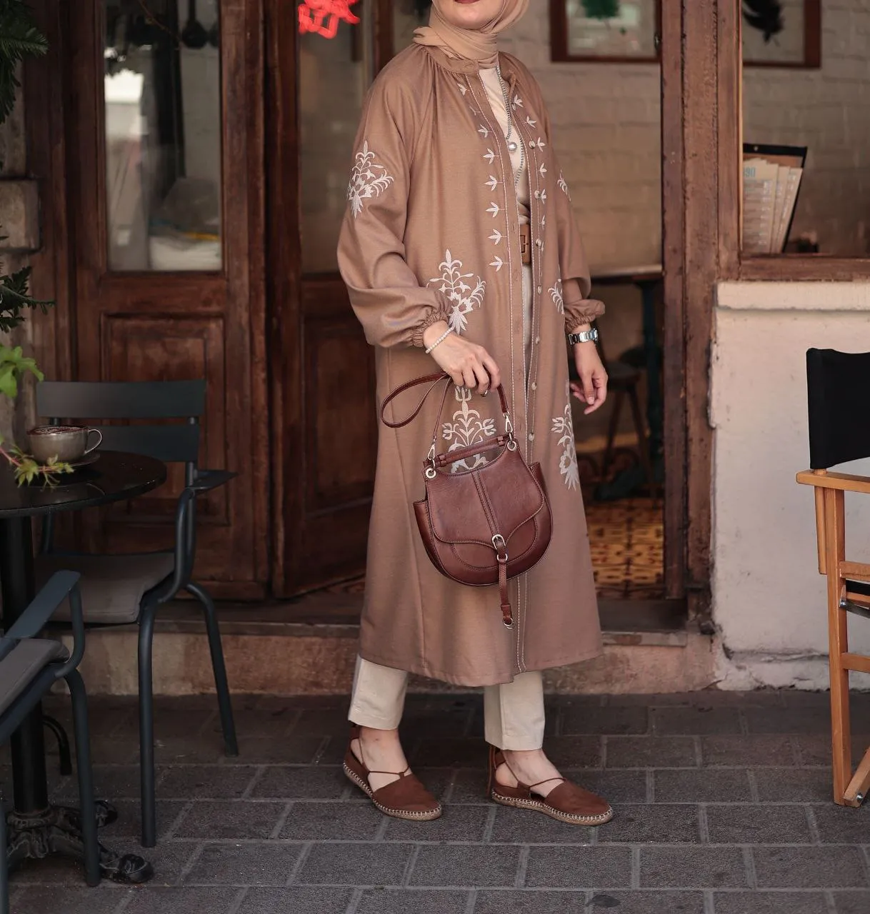 Embroidered Button-Down Kimono Jacket