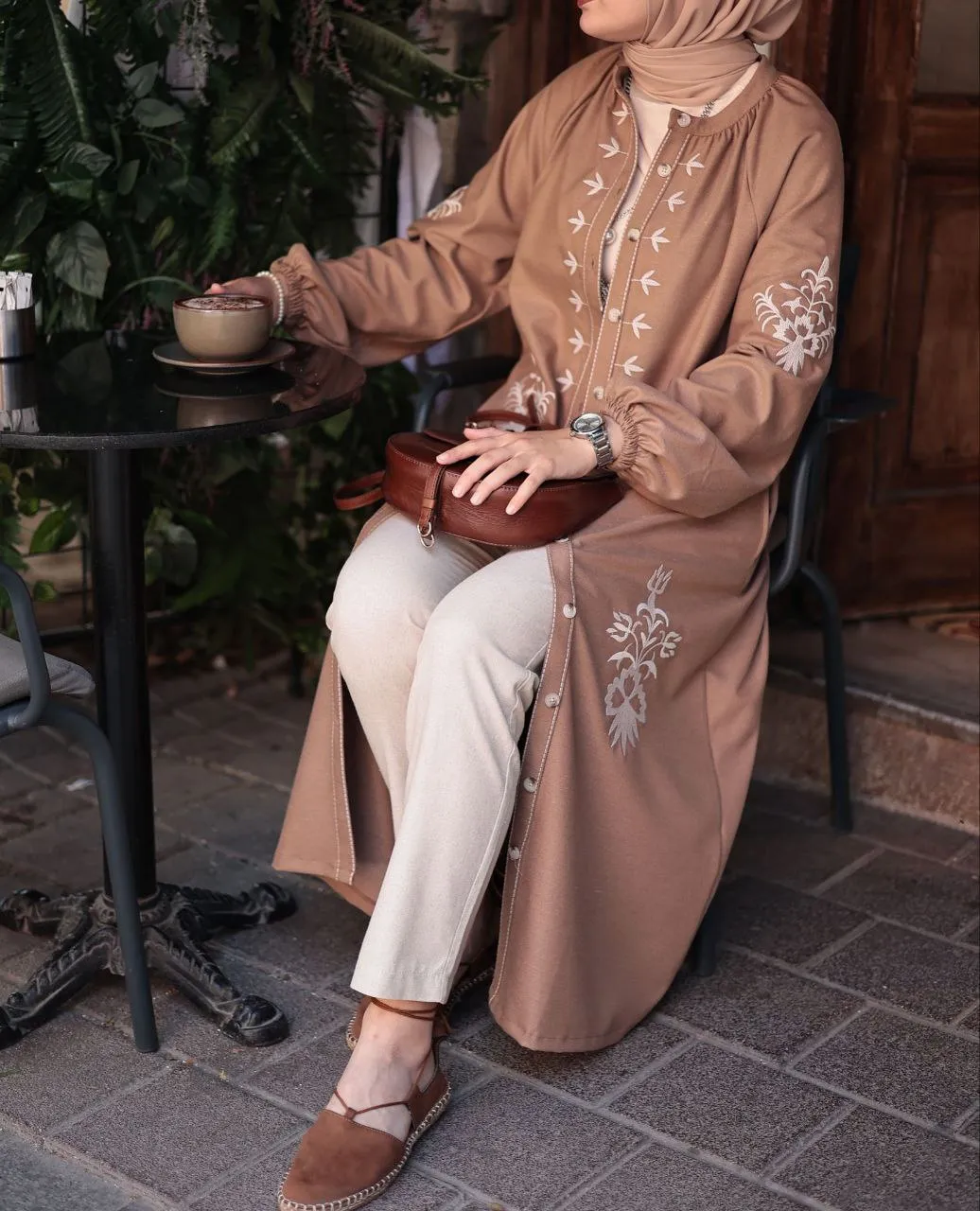 Embroidered Button-Down Kimono Jacket
