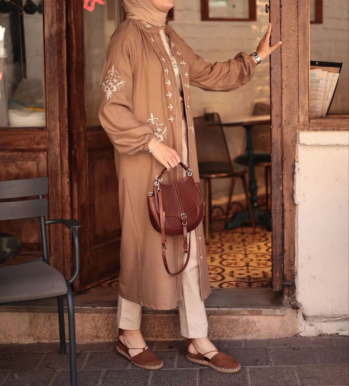 Embroidered Button-Down Kimono Jacket