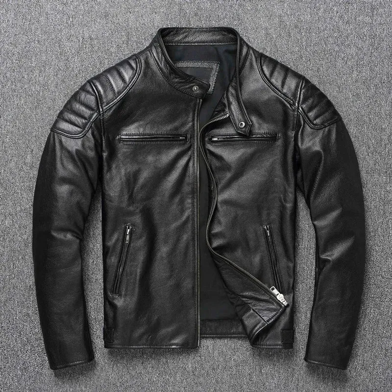Genuine Leather Jacket Men Motorcycle Coat