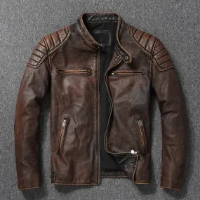 Genuine Leather Jacket Men Motorcycle Coat