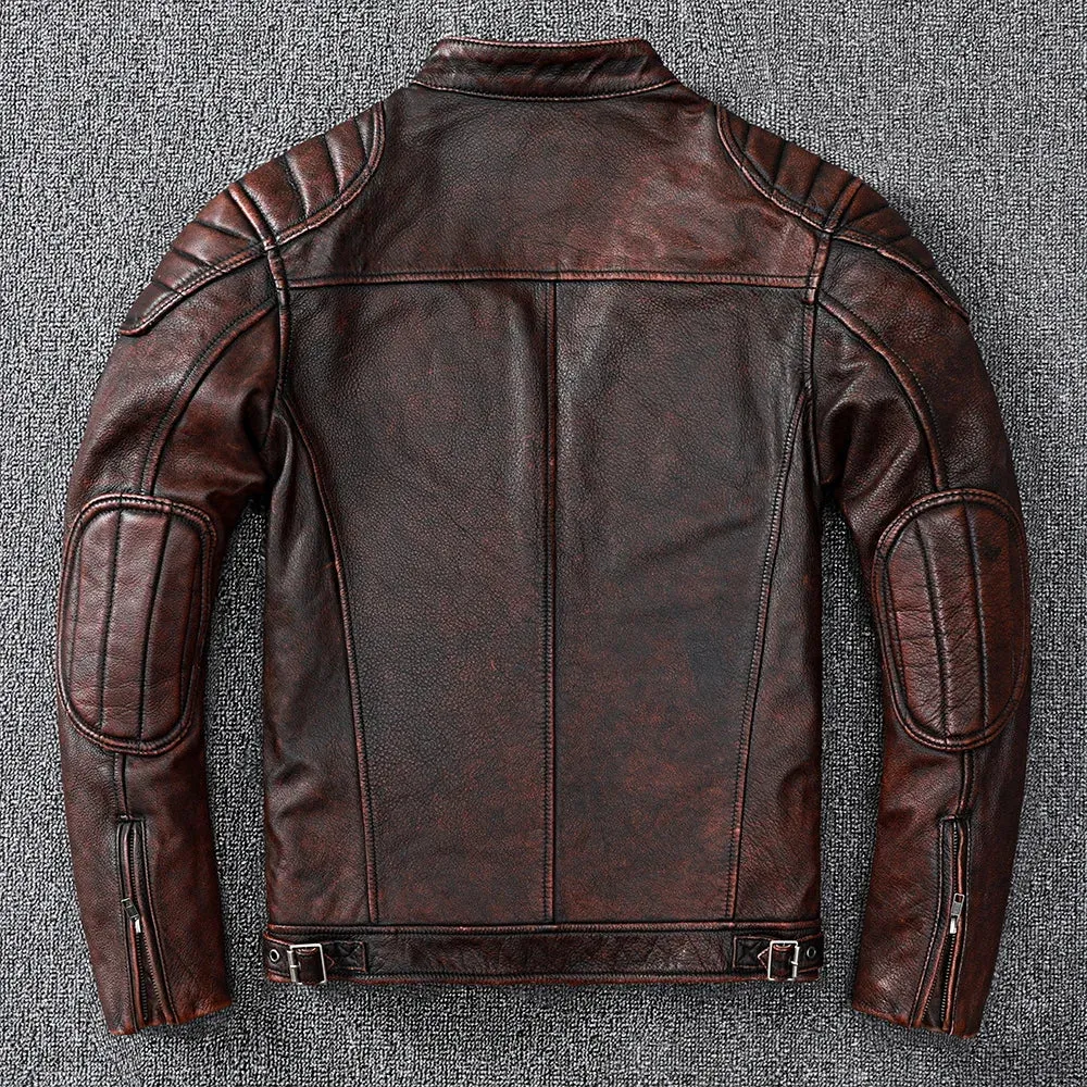 Genuine Leather Jacket Men Motorcycle Coat