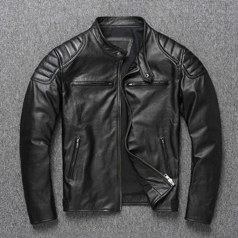 Genuine Leather Jacket Men Motorcycle Coat