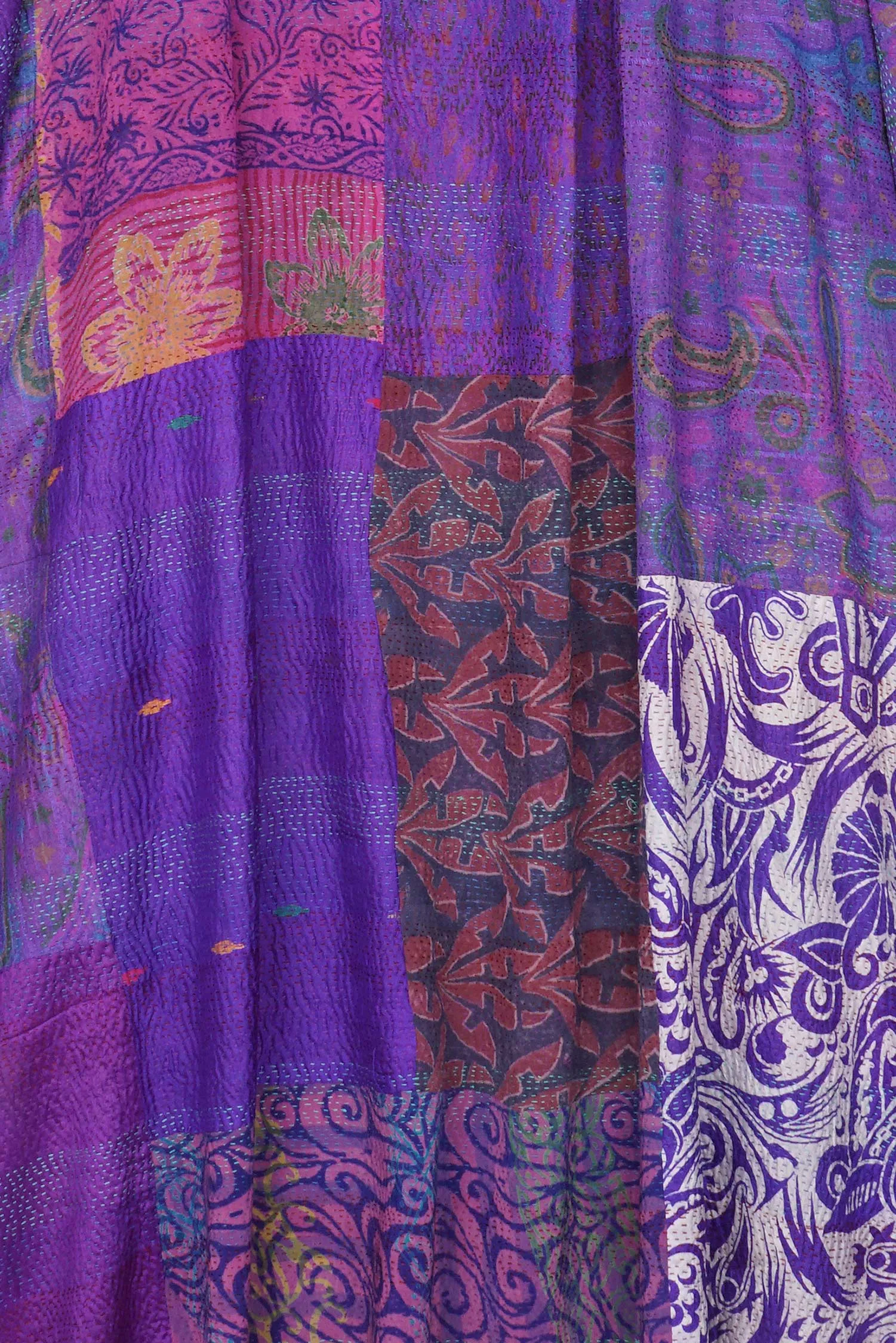 GEORGETTE VINTAGE SILK PATCH KANTHA KIMONO MAXI - gs2318-prp -