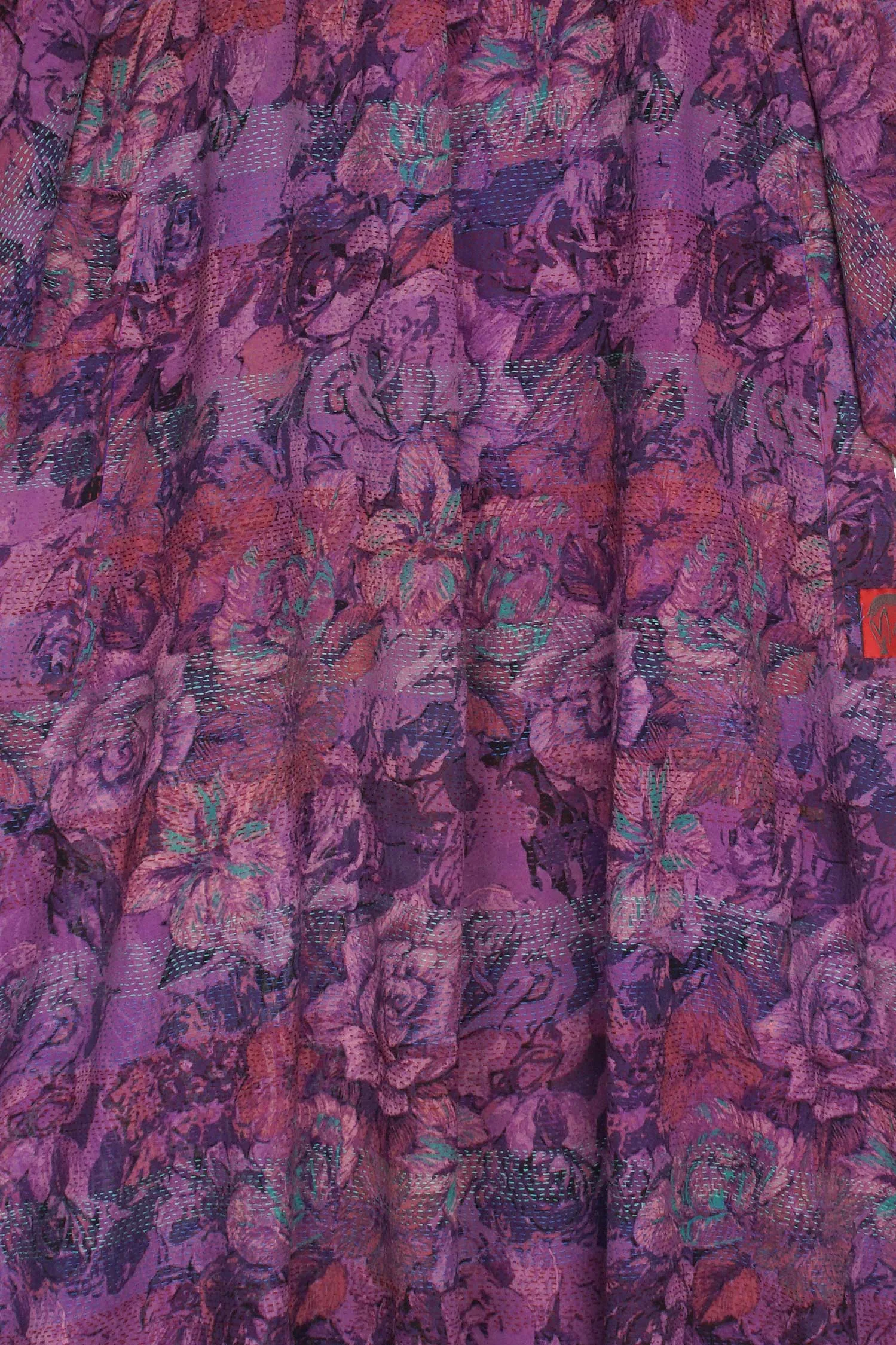 GEORGETTE VINTAGE SILK PATCH KANTHA KIMONO MAXI - gs2318-prp -