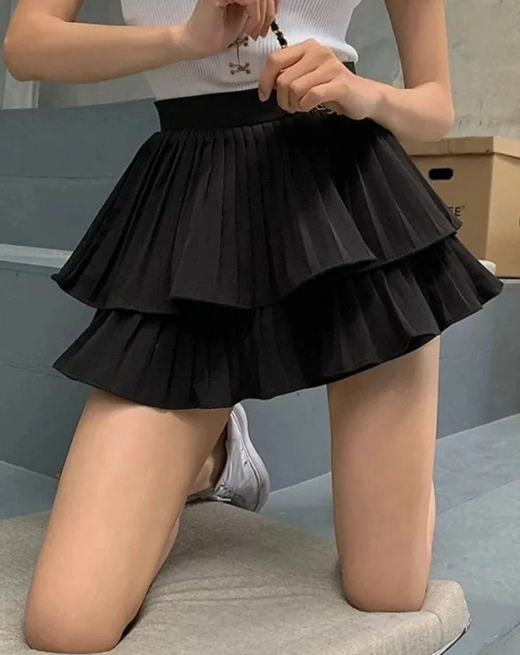 Girlary Woman Solid Y2K Pleated White Skirt 2024 Summer High Waist Layered Ruffles Mini Skirt Preppy Style Fashion Faldas Para Mujeres