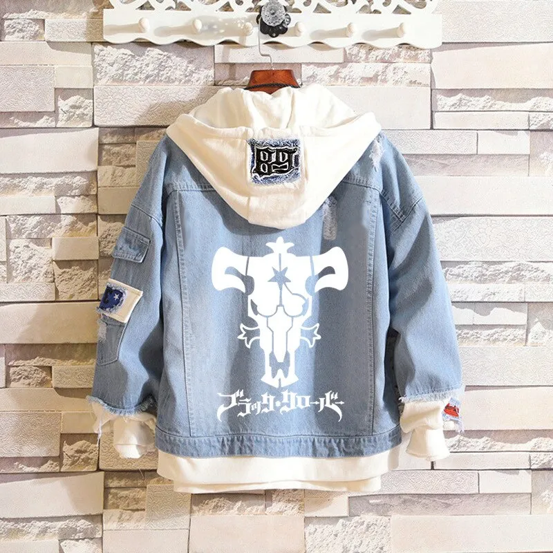 Hot Sale Black Clover Costume Jean Jacket Asta Denim Men/women Autumn Spring Hooded Kawaii Streetwear Outwear Hip Hop Tops