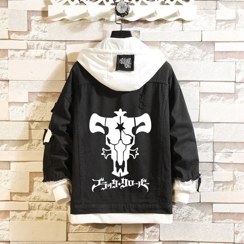 Hot Sale Black Clover Costume Jean Jacket Asta Denim Men/women Autumn Spring Hooded Kawaii Streetwear Outwear Hip Hop Tops