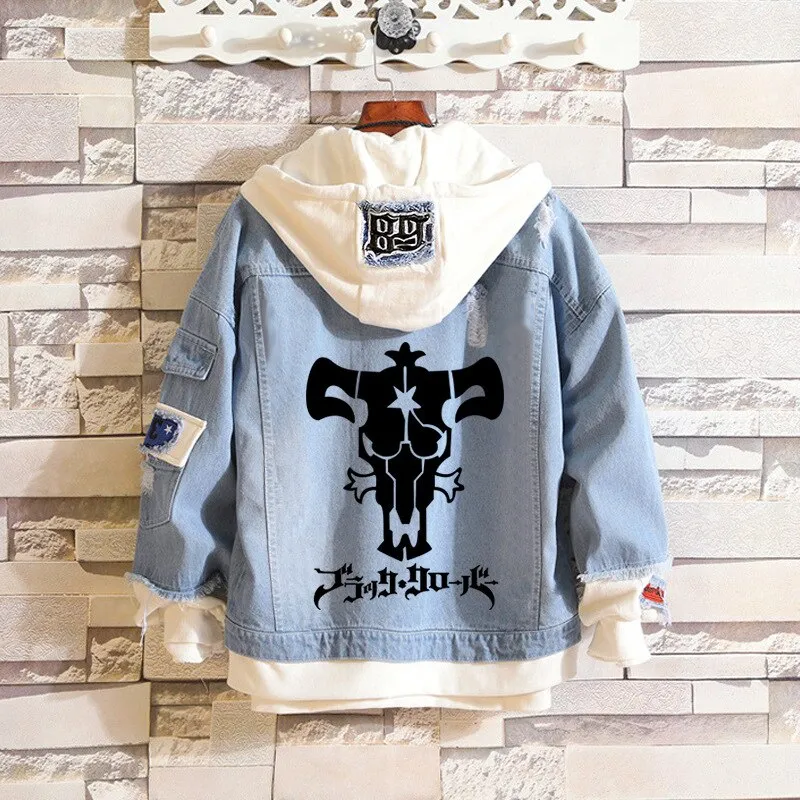 Hot Sale Black Clover Costume Jean Jacket Asta Denim Men/women Autumn Spring Hooded Kawaii Streetwear Outwear Hip Hop Tops