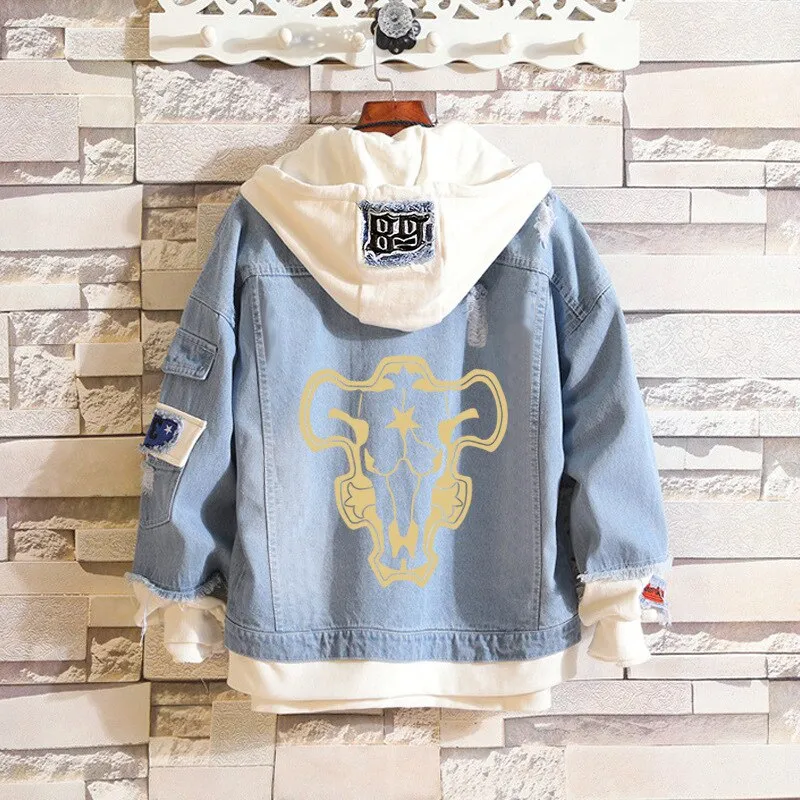 Hot Sale Black Clover Costume Jean Jacket Asta Denim Men/women Autumn Spring Hooded Kawaii Streetwear Outwear Hip Hop Tops
