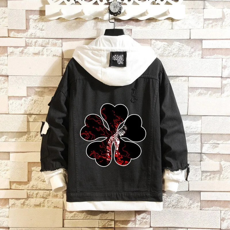 Hot Sale Black Clover Costume Jean Jacket Asta Denim Men/women Autumn Spring Hooded Kawaii Streetwear Outwear Hip Hop Tops