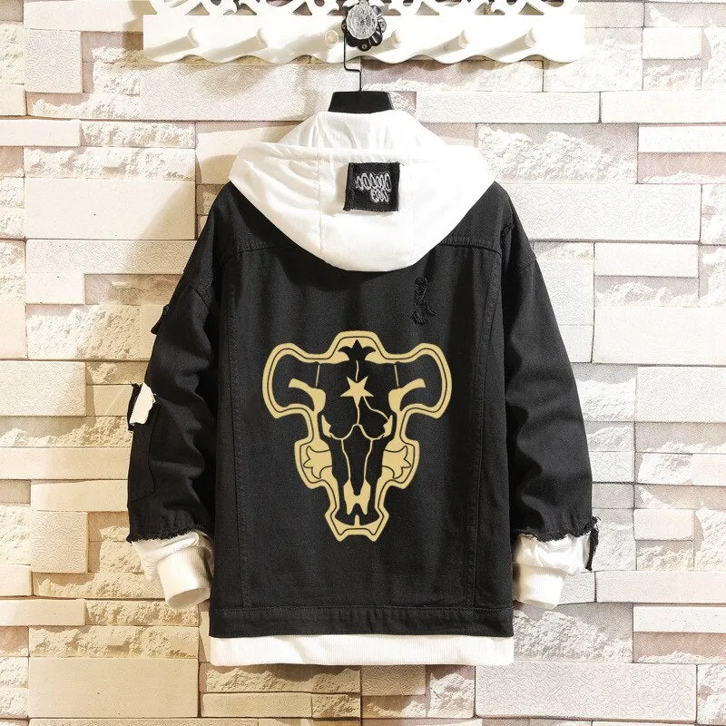 Hot Sale Black Clover Costume Jean Jacket Asta Denim Men/women Autumn Spring Hooded Kawaii Streetwear Outwear Hip Hop Tops