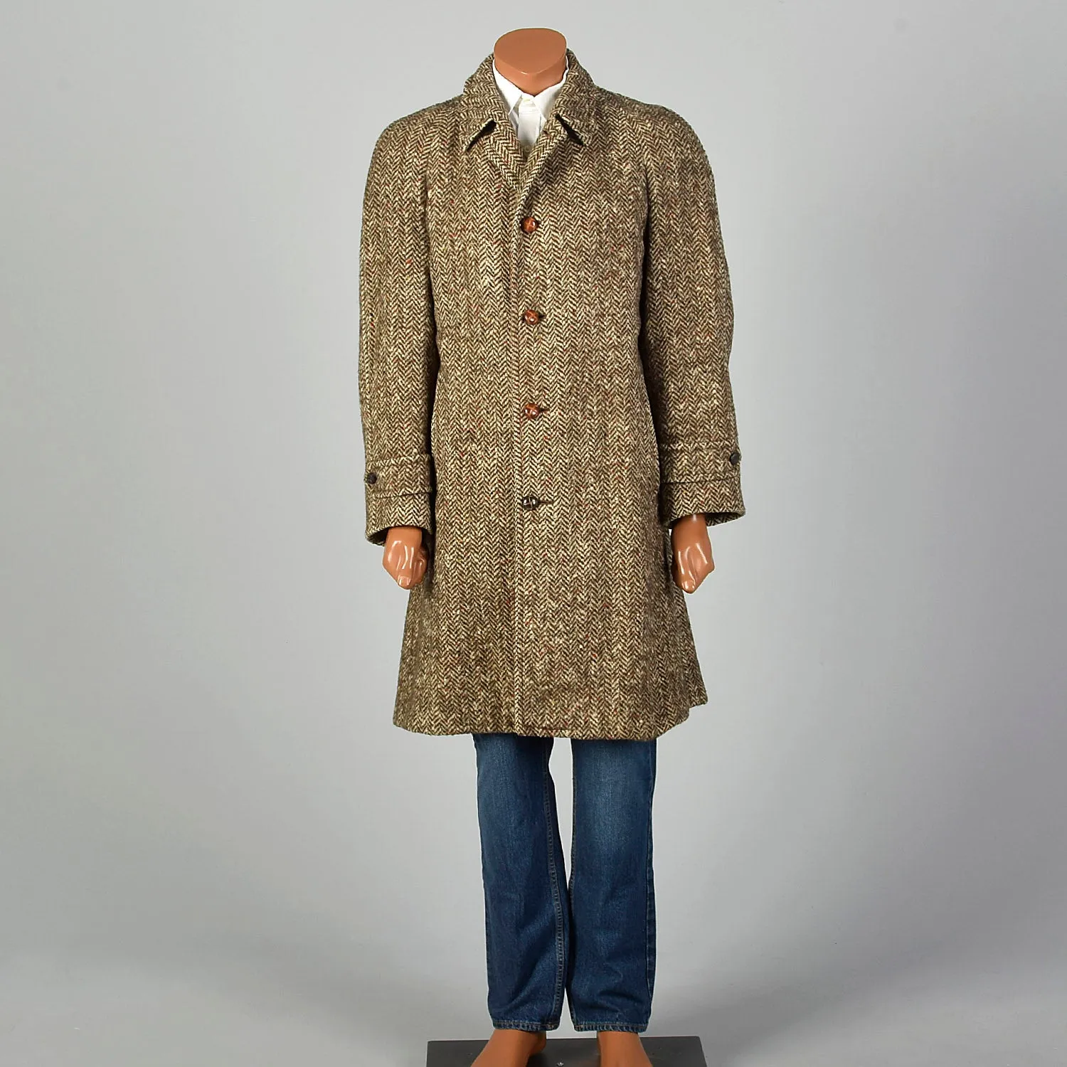 Medium 1950s Brown Wool Atomic Fleck Tweed Coat