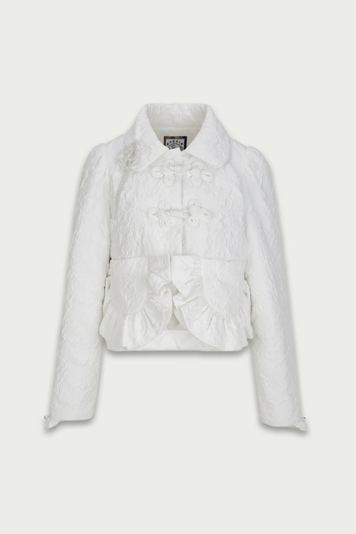 Mukzin | White Ruffle Buckle Cropped Coat