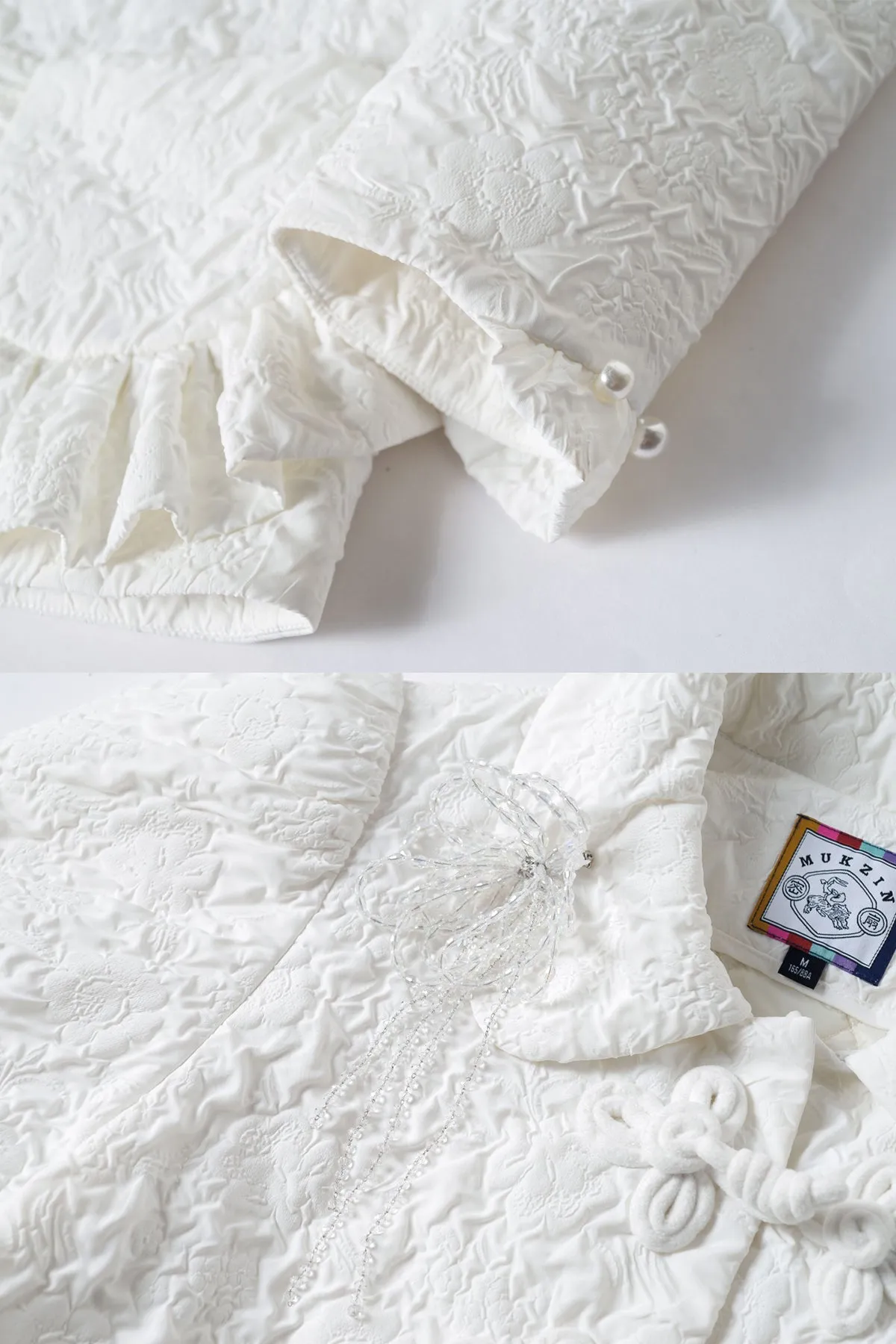 Mukzin | White Ruffle Buckle Cropped Coat