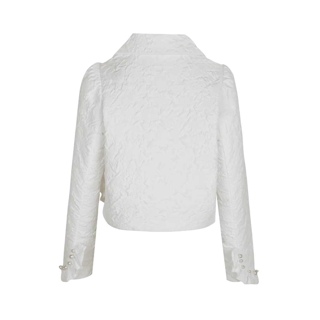 Mukzin | White Ruffle Buckle Cropped Coat