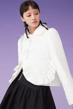 Mukzin | White Ruffle Buckle Cropped Coat