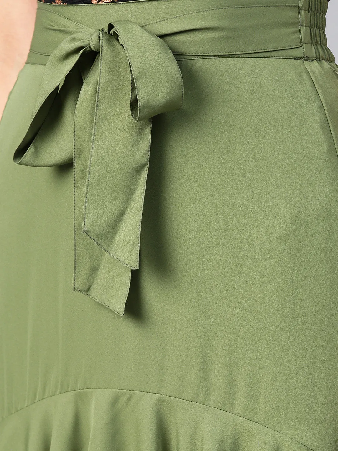 Olive Long Ruffle High Low Skirt (Sku-BLMG12804)