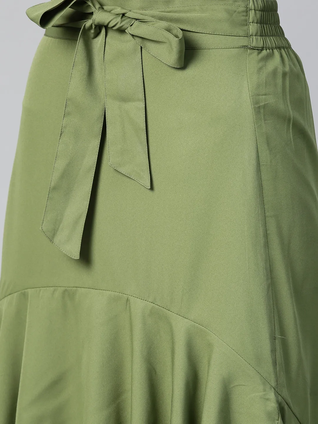 Olive Ruffled High Low Skirt (Sku-BLMG12807)