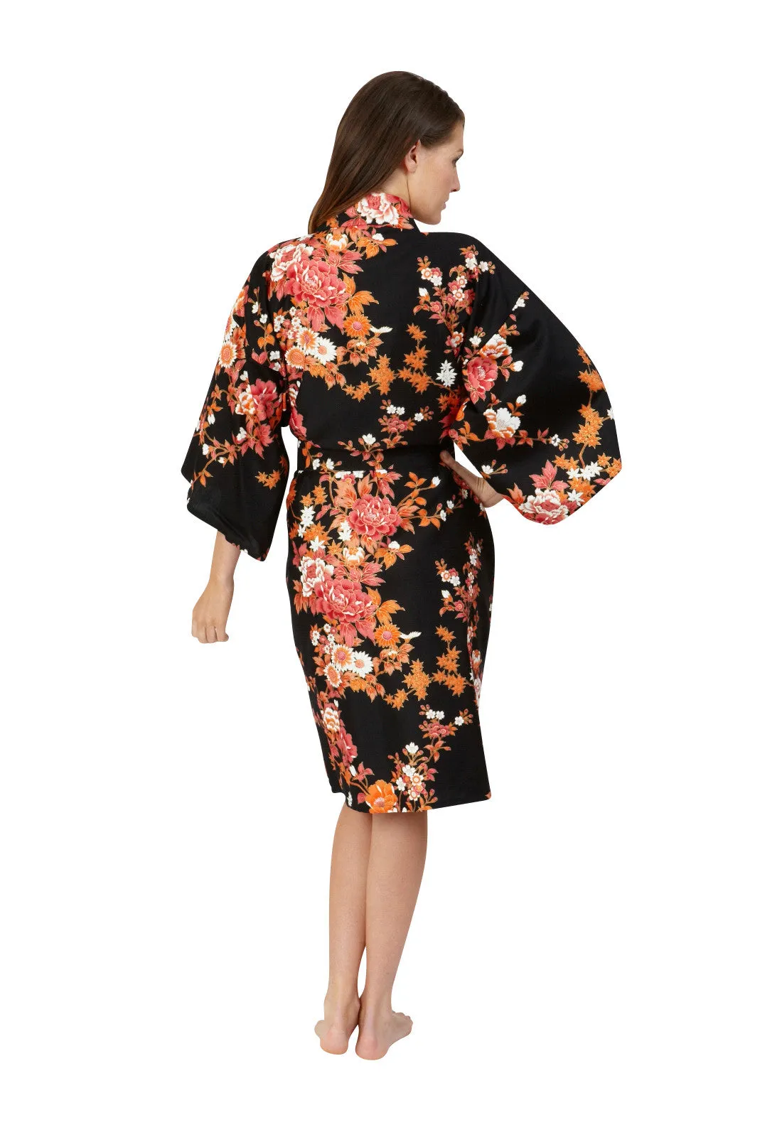 Peony & Blossom Short Cotton Happi Coat Kimono