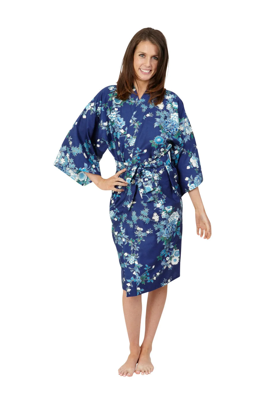 Peony & Blossom Short Cotton Happi Coat Kimono