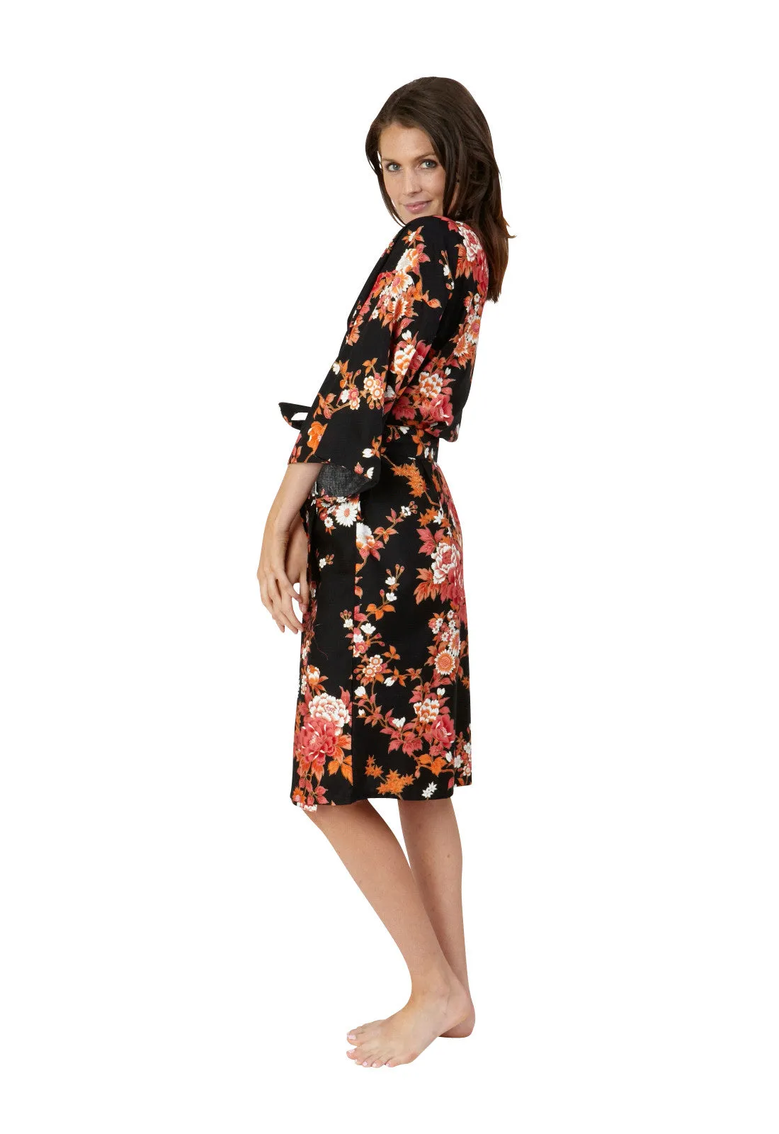 Peony & Blossom Short Cotton Happi Coat Kimono