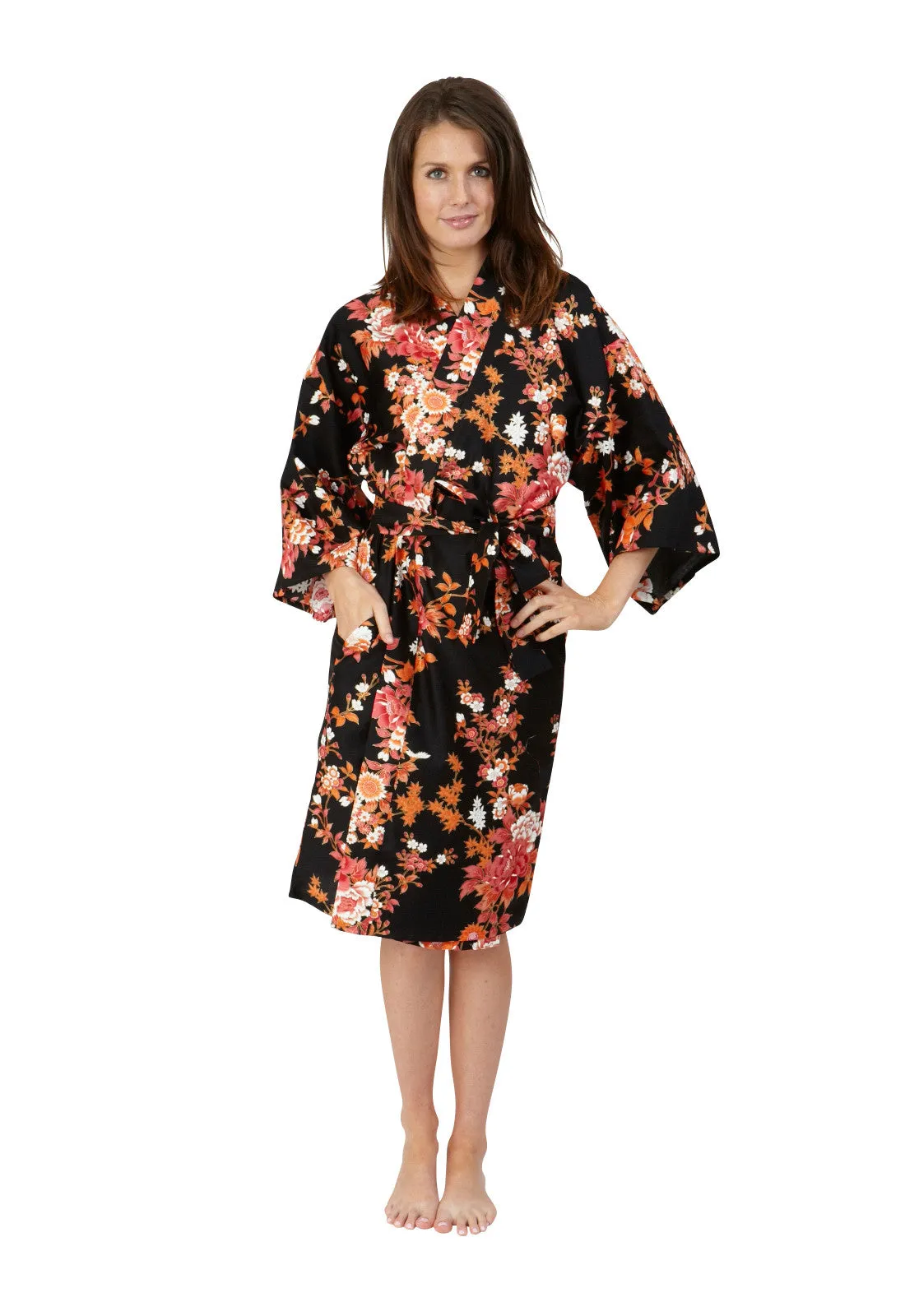 Peony & Blossom Short Cotton Happi Coat Kimono