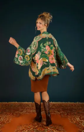 Powder Folk Art Floral Kimono Jacket - Fern